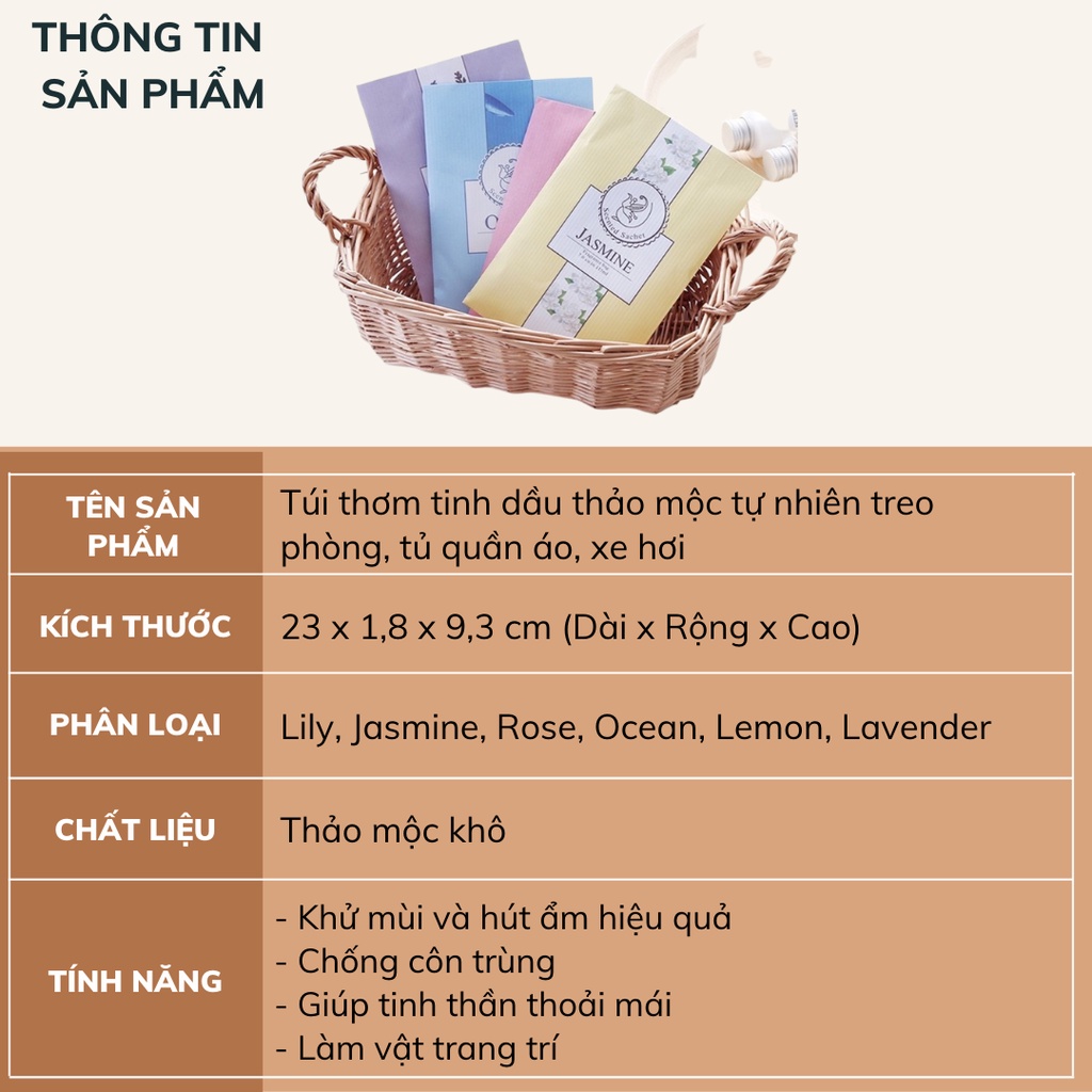 Túi thơm tinh dầu thảo mộc tự nhiên treo tủ quần áo DECOSA