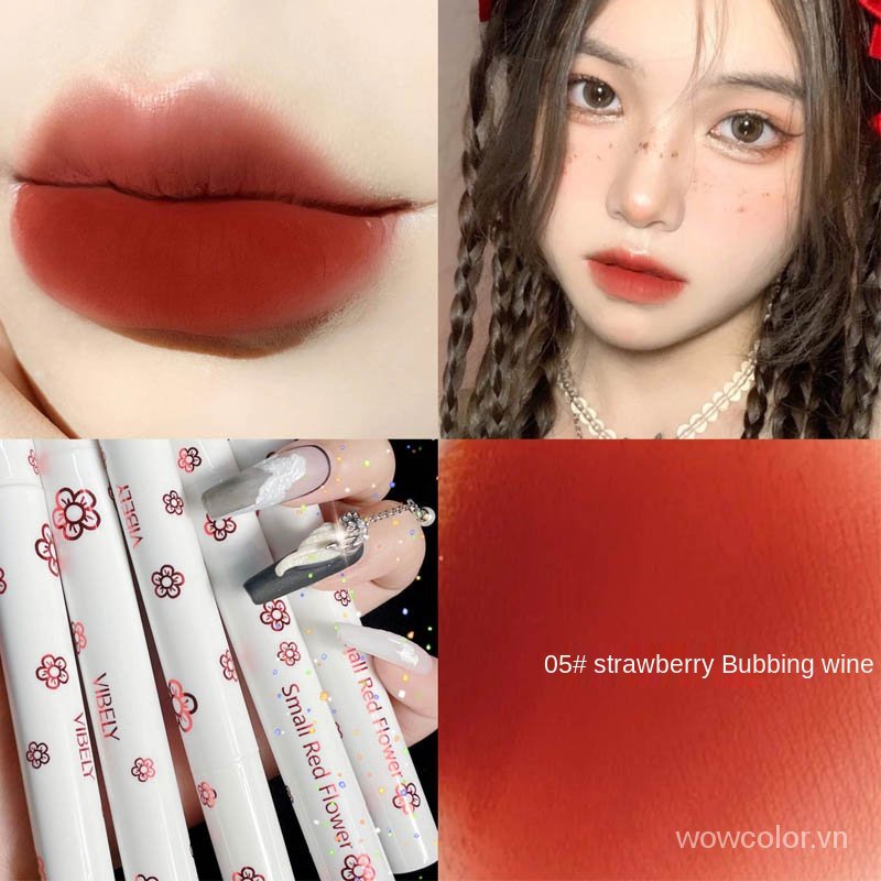 [Hàng mới về] Son môi dạng kem Vibely dưỡng ẩm lâu trôi thiết kế vỏ son họa tiết hoa đỏ đáng yêu