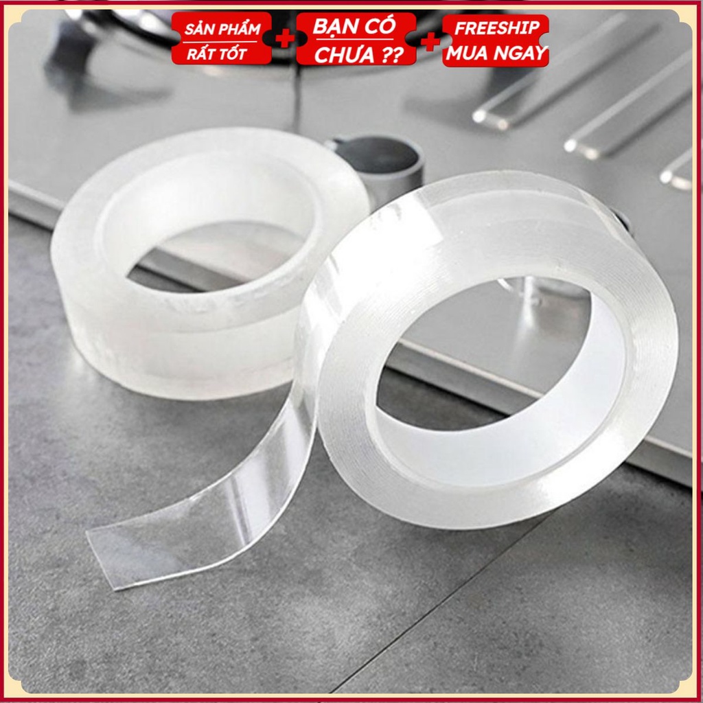 KEO DÁN 3M SIÊU DÍNH FLASHSALE Băng Dính Nano Dán 2 Mặt Trong Suốt/ Băng Keo 2M Đa Năng- Cố Định Thảm/ Treo Tranh 3M