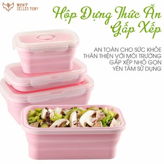 Bộ 3 hộp đựng thức ăn Silicon xếp gọn Baby hồng phần [Best Seller Tony]