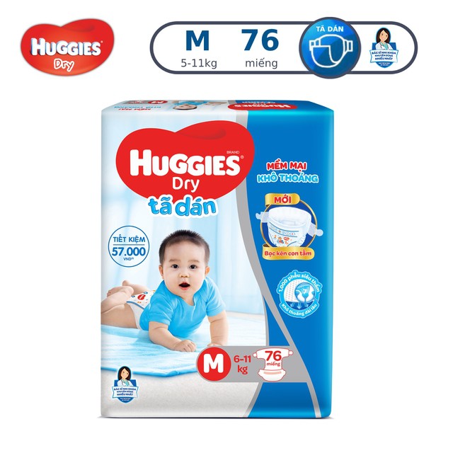 Hàng có sẵn- Tã Dán Huggies Dry Gói Cực Đại M76/ L68/ XL62/ XXL56