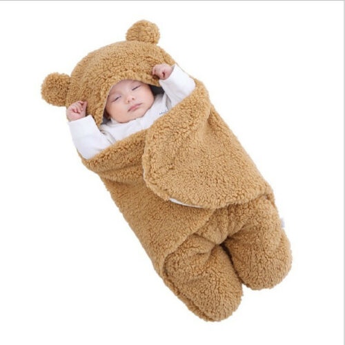 Túi ấm ngủ cho trẻ sơ sinh Gấu bông Chăn quấn khăn trùm đầu cho bé 0-12 tháng tuổi