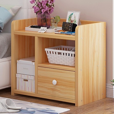 Kệ 2 ngăn kéo bằng gỗ cao cấp thiết kế lắp ráp di động, có thể để sách báo, mỹ phẩm, cây cảnh mini để bàn