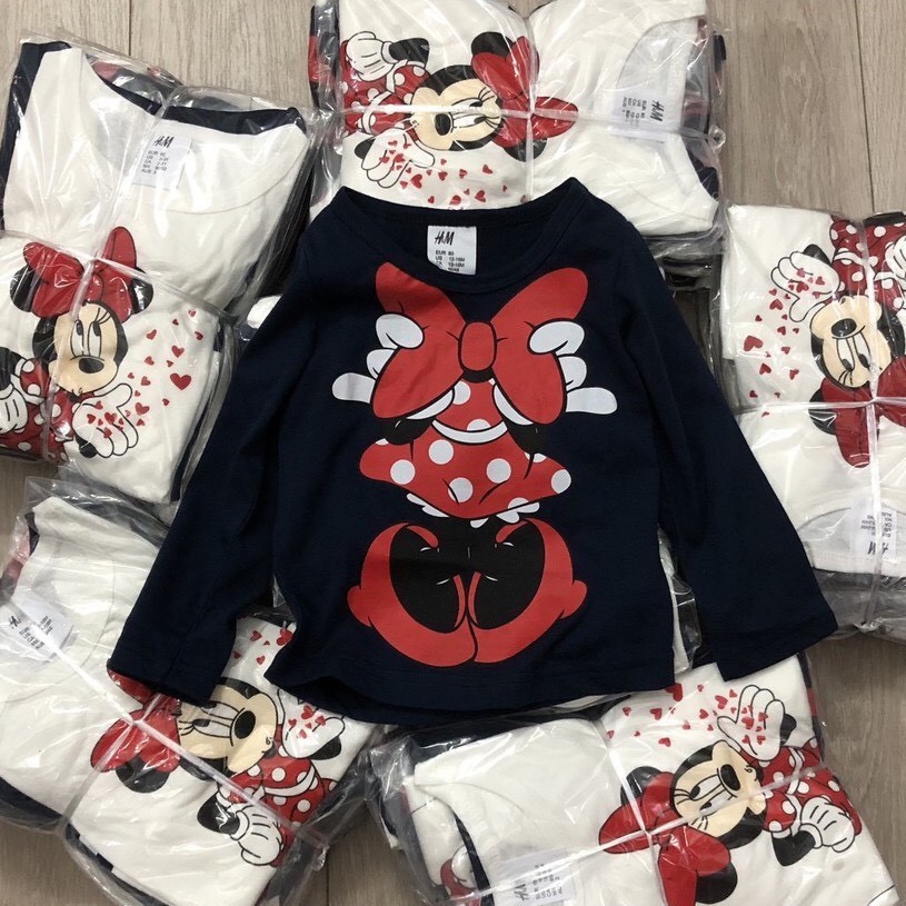 SALE -  Áo dài tay bé gái - Set 3 cặp áo dài tay Minnie và elsa HM chất cotton cho bé gái size 1-6 tuổi