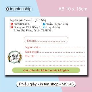 Phiếu ship phiếu giao in tên MS46