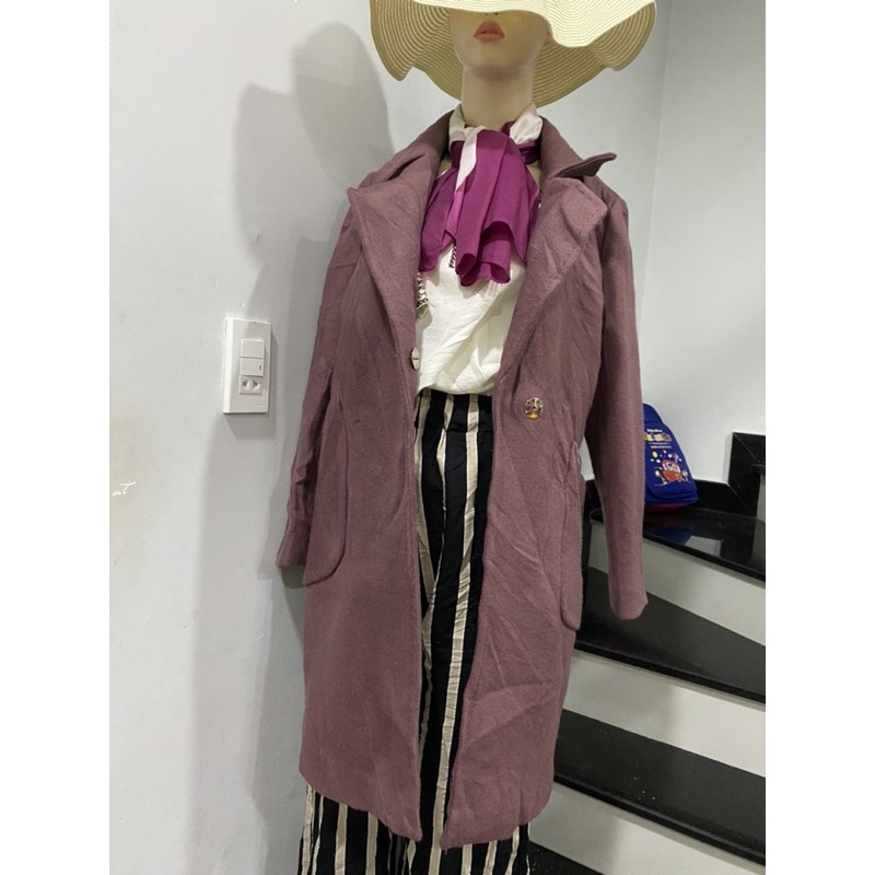 áo khoát dạ dáng dài màu nâu