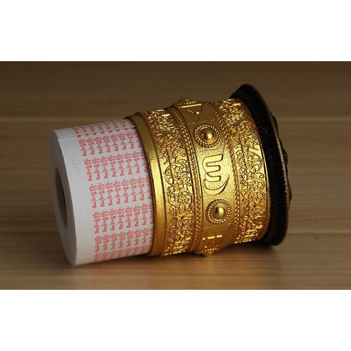 Kinh luân cầm tay thần chú Om Mani Padme Hum, bằng hợp kim đồng, tay nắm gỗ, chứa 30.000 biến chú VS1