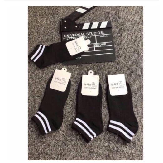Set 10 đôi tất kẻ ngang Hàn quốc Trắng- Đen