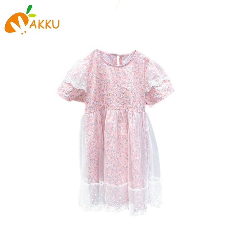 Đầm Cotton Phối Lưới In Hoa Xinh Xắn Cho Bé Gái Màu Vàng/Hồng