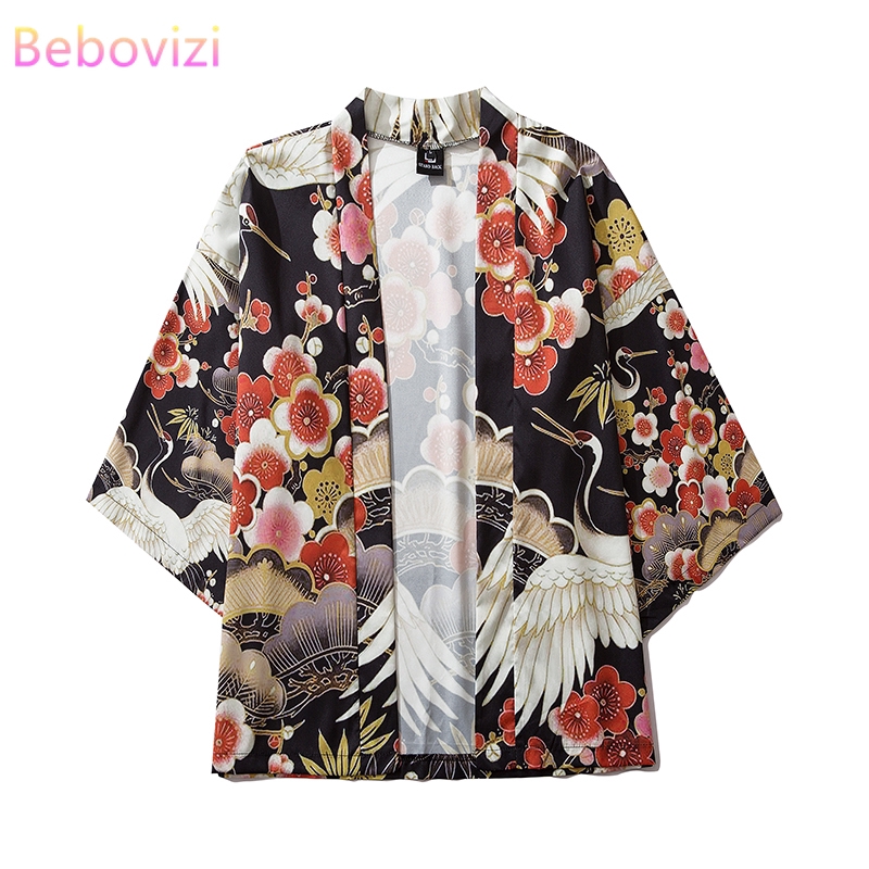 Bebovizi Fashion Swan Women Men's Kimono Outer Blouse Japanese Loose Harajuku Beach Unisex Clothes | BigBuy360 - bigbuy360.vn