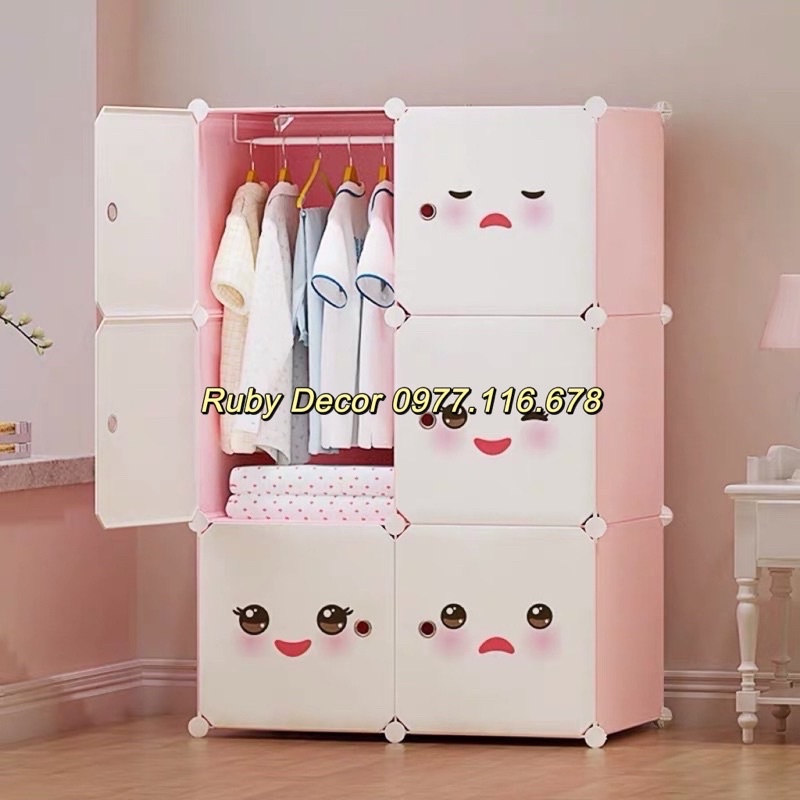 SIZE 37x37CM- TỦ NHỰA CHO BÉ- TỦ QUẦN ÁO- TỦ 6 Ô SIÊU HOT. Kèm 1 treo quần áo đa năng.