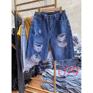 [HÌNH THẬT] QUẦN SHORT LỬNG JEAN – BÒ NGÓ ĐÙI KIỂU NỮ LƯNG CAO XANH TRƠN BASIC RÁCH BỤI 44