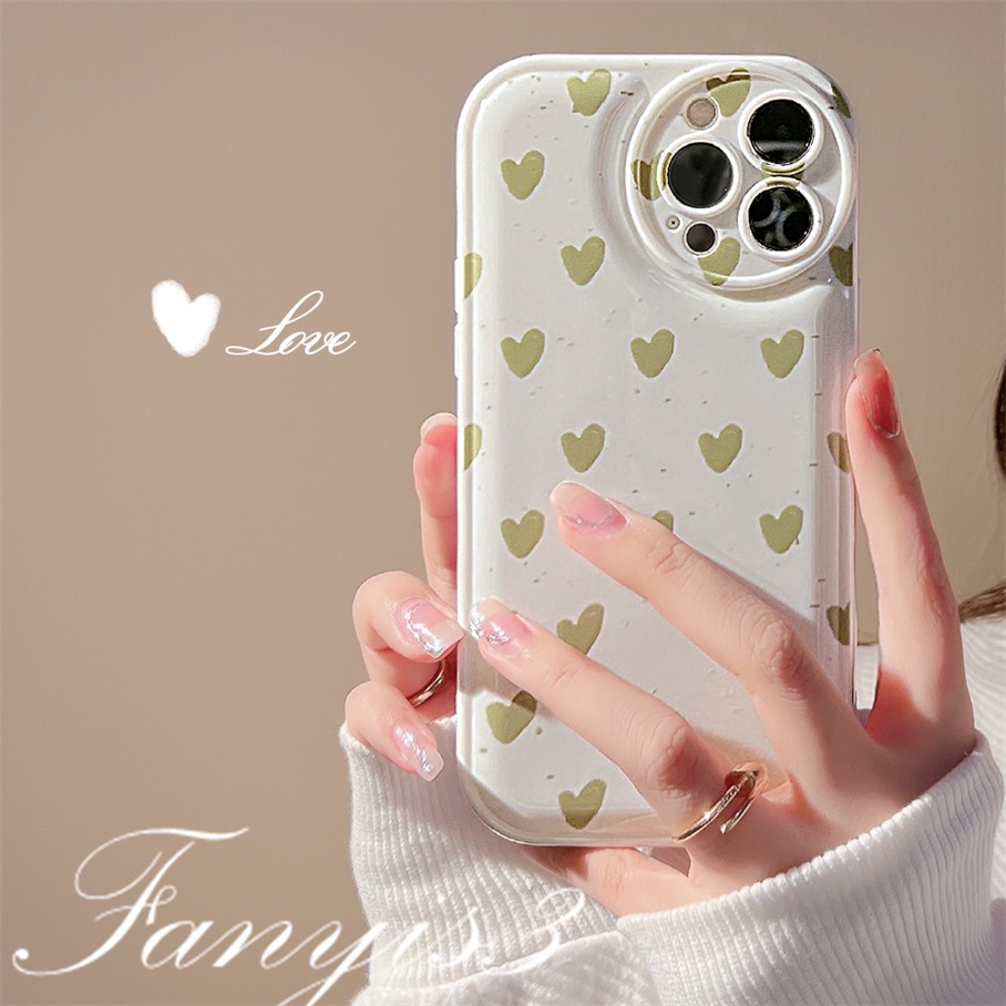 Ốp Điện Thoại Mềm Đệm Khí Hình Trái Tim Màu Xanh Lá Cho iPhone 14 13 12 11 Pro Max X XR Xs Max 8 7 6 6s Plus SE 2020