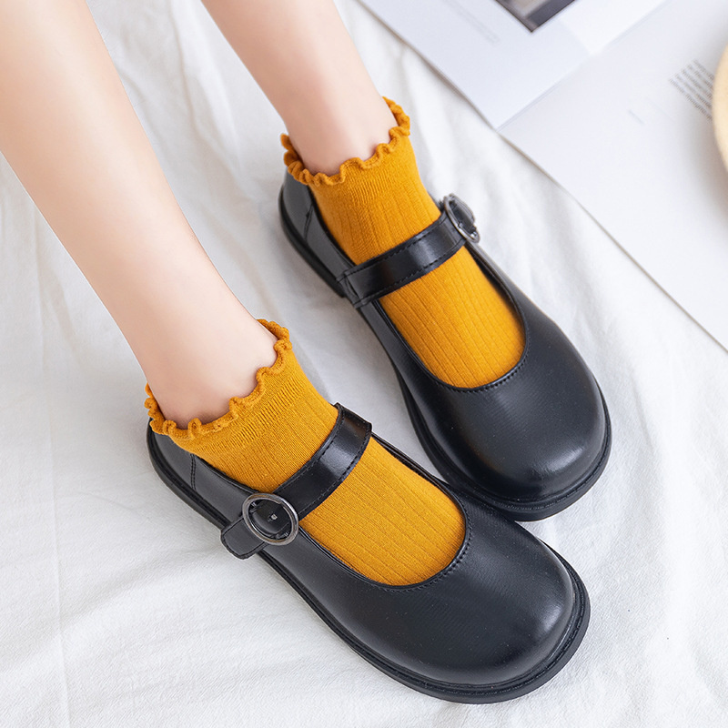 Vớ cotton đến mắt cá màu trơn phối bèo đáng yêu phong cách thời trang xuân hè cho nữ | BigBuy360 - bigbuy360.vn