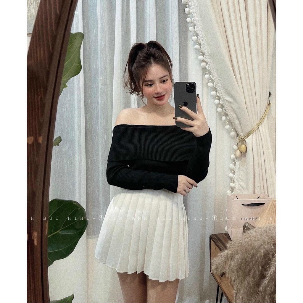 Áo len tăm tay dài, áo len nữ bệt vai phom chuẩn xinh chất len đẹp phong cách trẻ trung mix gì cũng hợp hàng loại 1 | BigBuy360 - bigbuy360.vn