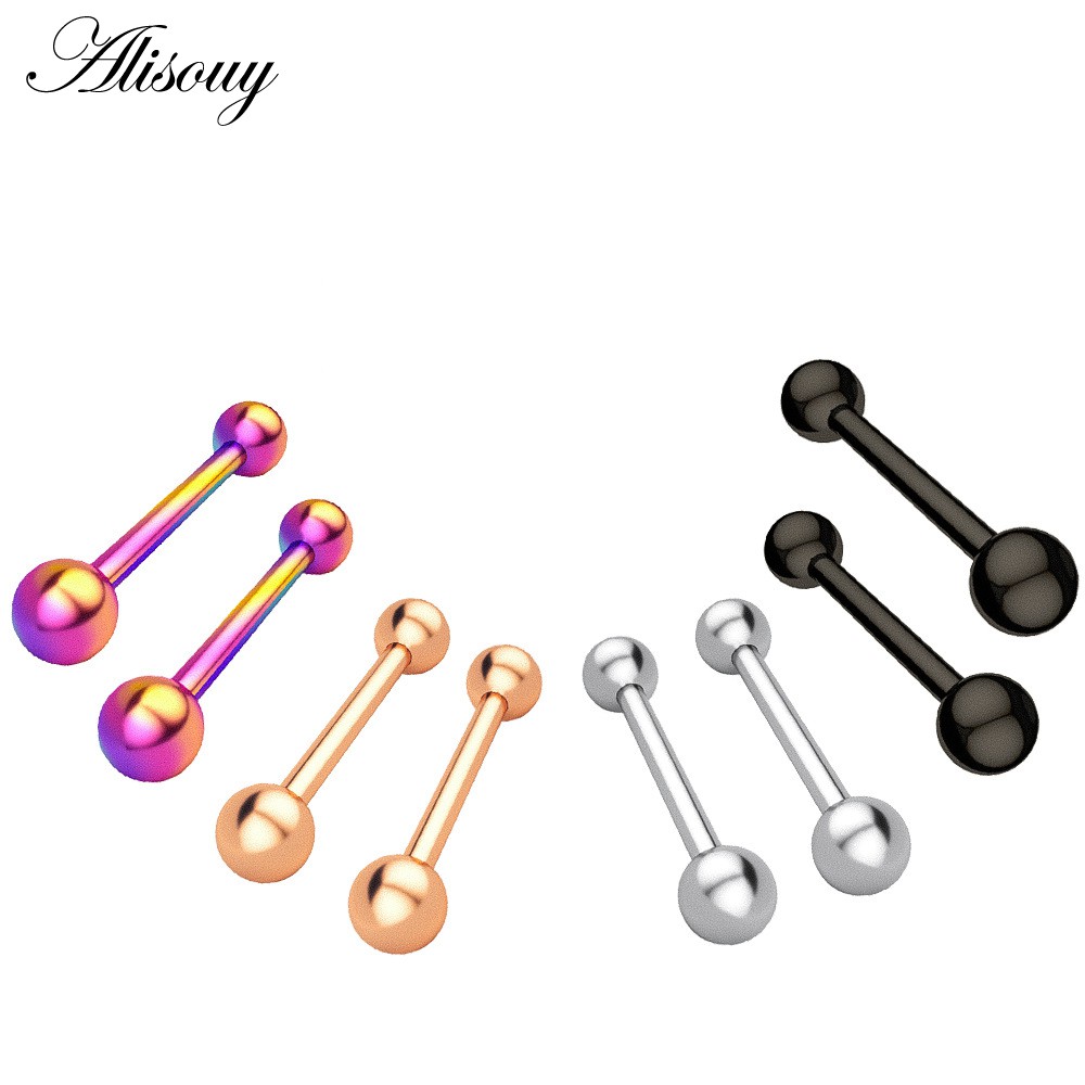 Alisouy Set 2 Khuyên Lưỡi Bằng Thép Không Gỉ 14g Cá Tính