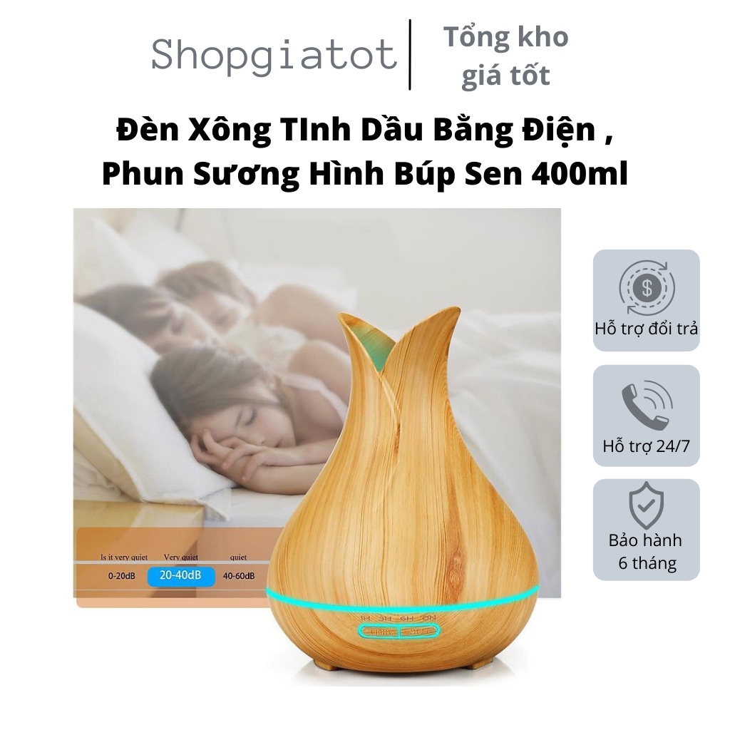 Đèn Xông TInh Dầu Bằng Điện , Phun Sương Hình Búp Sen 400ml (Có Điều Khiển) , An toàn cho sức khỏe-bảo hành chính hãng
