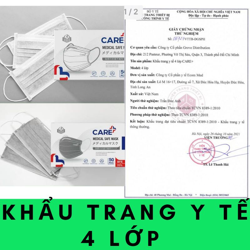 khẩu trang y tế 4 lớp CARE+ hộp 50 cái