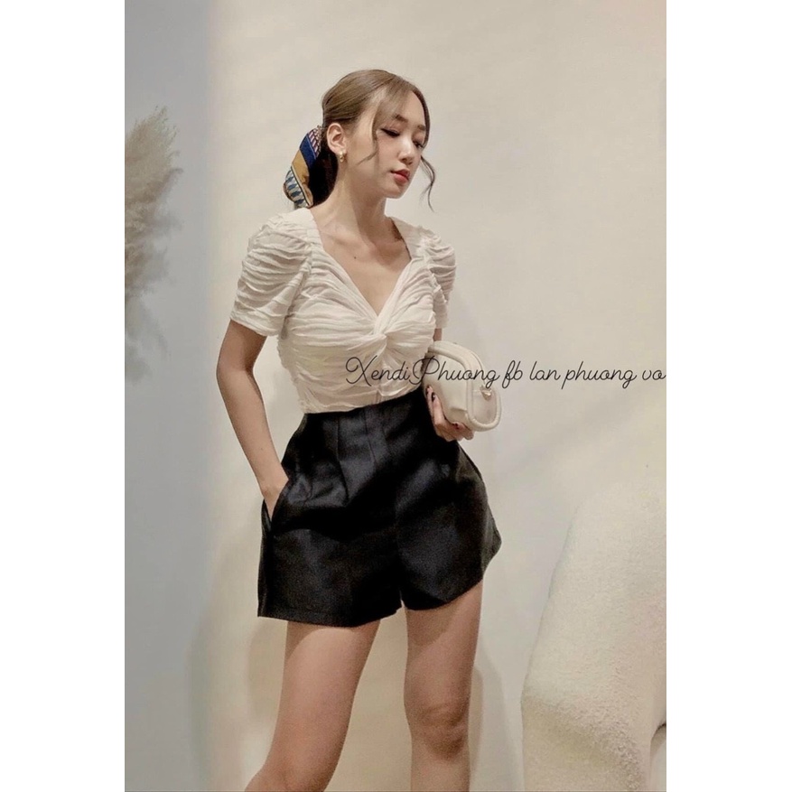 Áo xốp sóng xoắn ngực tay bồng chất sóng biển mới MÃ 1005