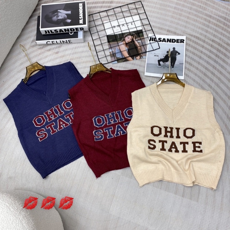 Áo gile len chữ OHIO