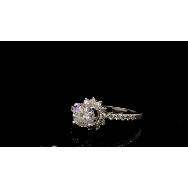 Kim Cương moissanite: Nhẫn kim cương Moissanite viên chủ 5,4ly Moissanite+Tấm Moissanite; Có kiểm định; Bạc mạ bạchkim