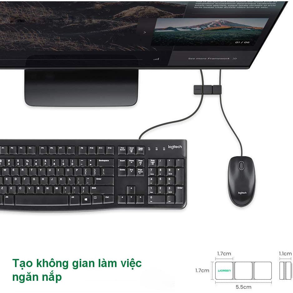 Kẹp cố định dây tai nghe, dây mạng, dây sạc giúp gọn không gian  UGREEN 70585