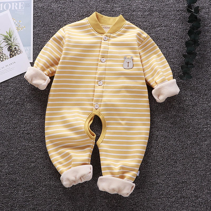 Quần áo ấm cho bé Xiêm dài tay cộng với nhung Baby Boy Winter Romper Nữ đồ ngủ sơ sinh 0-3-6 Tháng 1 tuổi