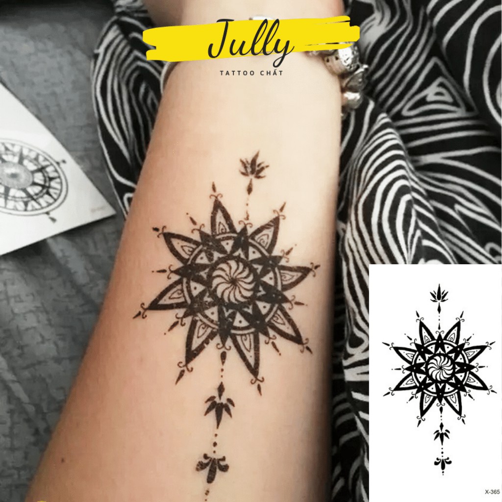 Hình xăm dán họa tiết đối xứng hình hoa cúc JULLY Tattoo chất, miếng dán chống nước, xăm tạm thời