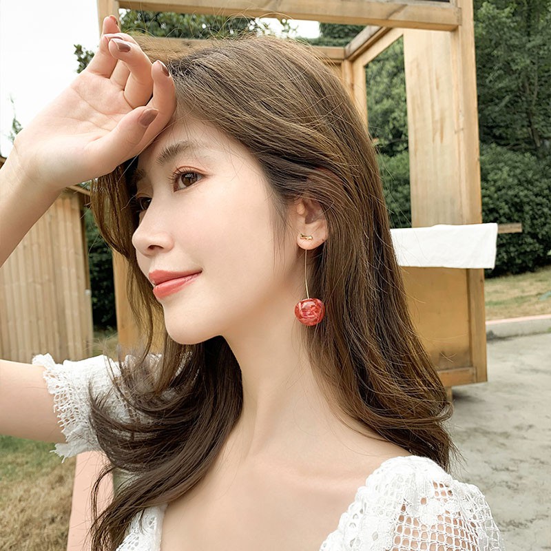 Bông tai dáng dài hình trái anh đào xinh xắn cho nữ