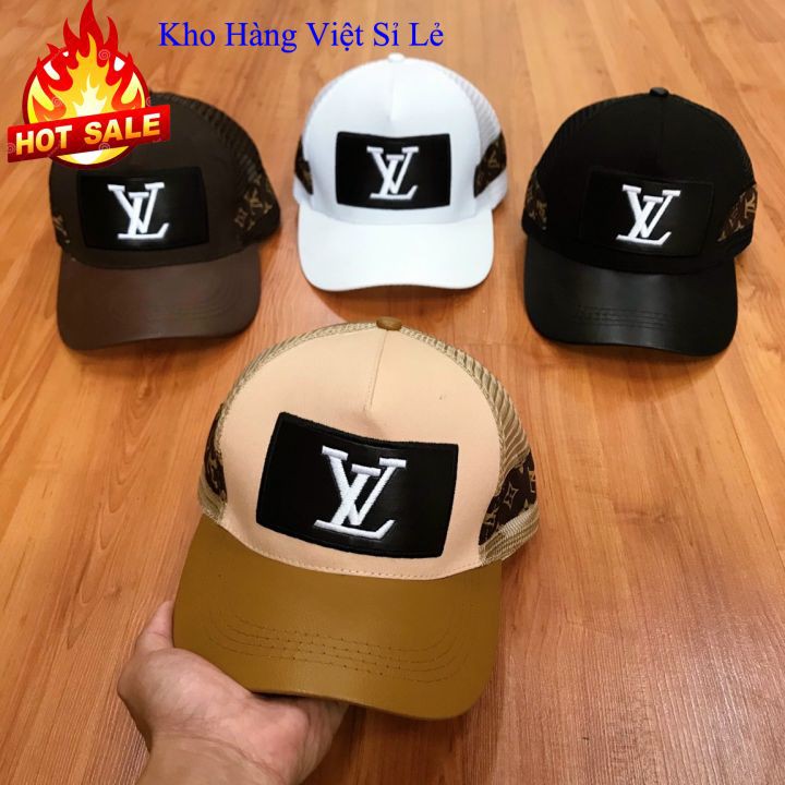 Nón Kết Phối Lưới LV ♥️FREESHIP♥️ Mũ Lưỡi Trai Logo Thêu Nổi LV Hoạ Tiết Thời Trang Nam Nữ Màu Trắng Đen Vàng Nâu