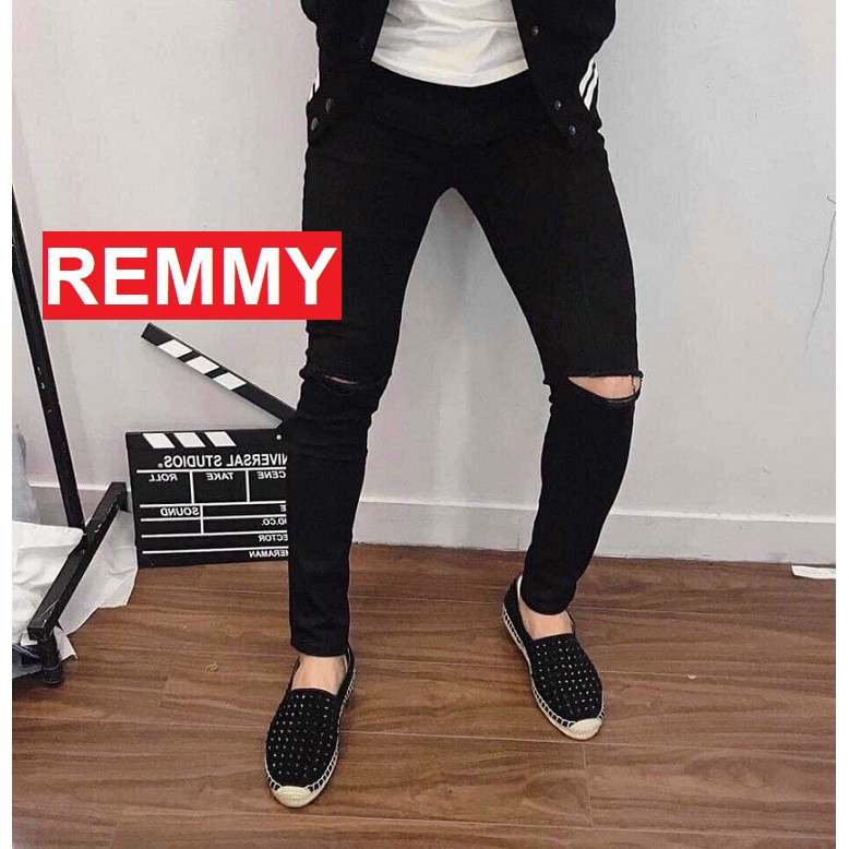 QUẦN JEAN NAM ĐEN RÁCH GỐI CHẤT BÒ CAO CẤP ÔM BODY PHONG CÁCH TRẺ VS303 REMMYSHOP