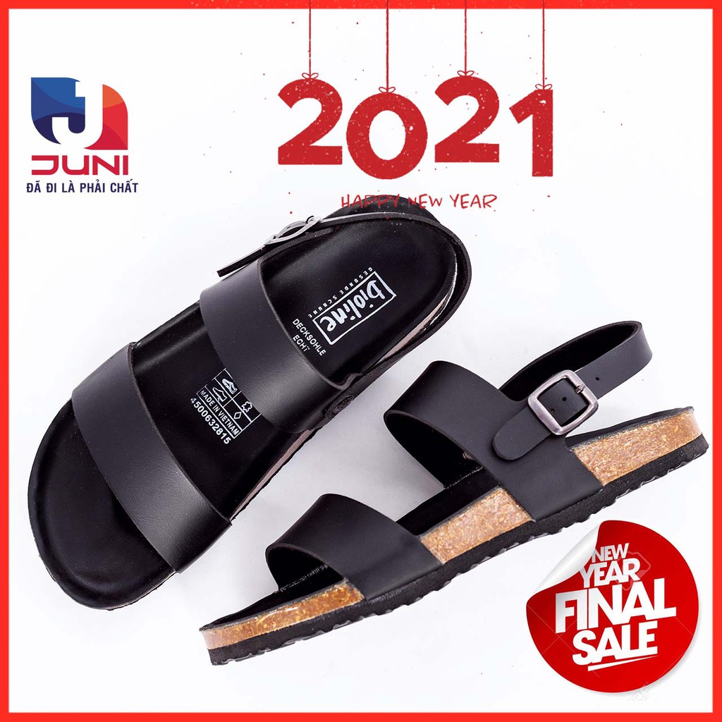 DA PU-CHỐNG NƯỚC] PU15 Full Đen - Dép sandal  Unisex da PU, đế trấu Bioline Birken - Xuất khẩu châu Âu - Juni Store