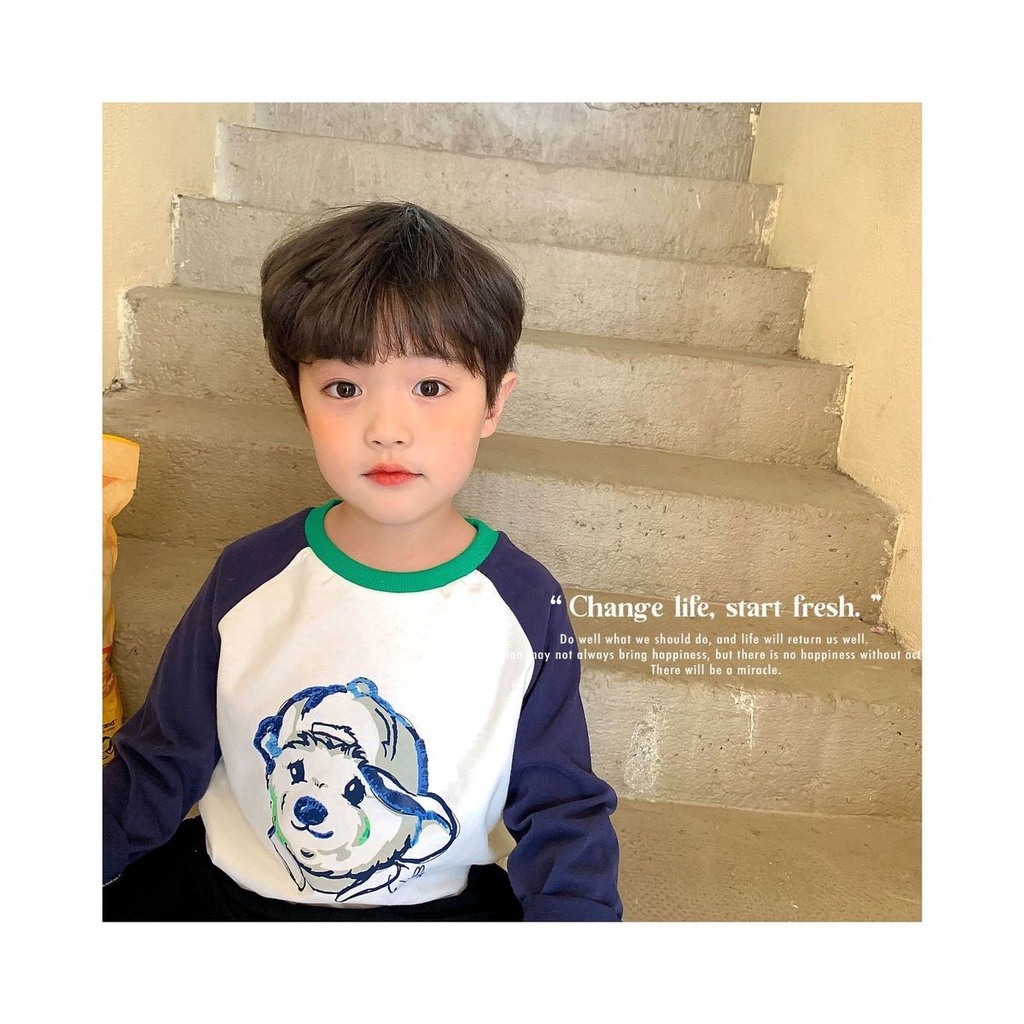 Boys long-sleeved T-shirt 2021 spring, small and medium-sized children's bear print bottoming shirt, children's Korean style Western-style cotton top