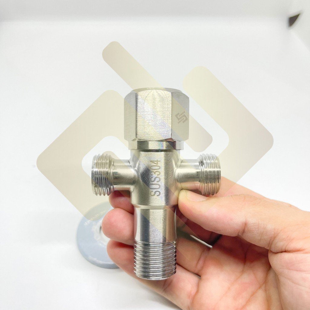 Van Tê Giảm Áp Chia & Khóa Nước Ba Ren Ngoài G 1/2  Dẫn Nguồn Nước Chia 2 Hướng Dây Cấp Nước Vào Thiết Bị Sus 304