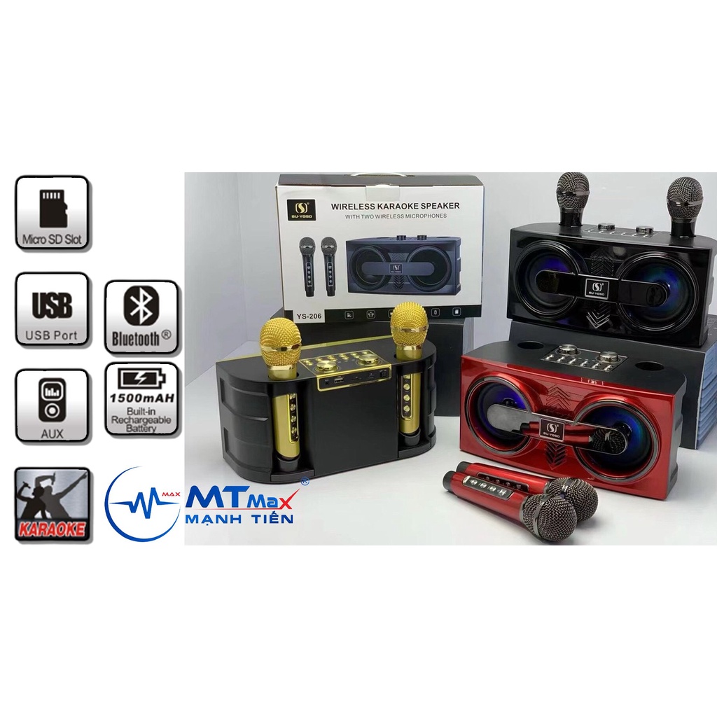 Loa Karaoke xách tay mini YS-206 Có 2 Micro Không Dây âm thanh hay giá tốt