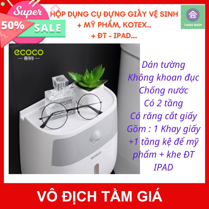 [HÀNG MỚI VỀ] Hộp Đựng Giấy Vệ Sinh 2 Tầng Ecoco cao cấp chống thấm nước kiêm đựng mỹ phẩm, ĐT, IPAD