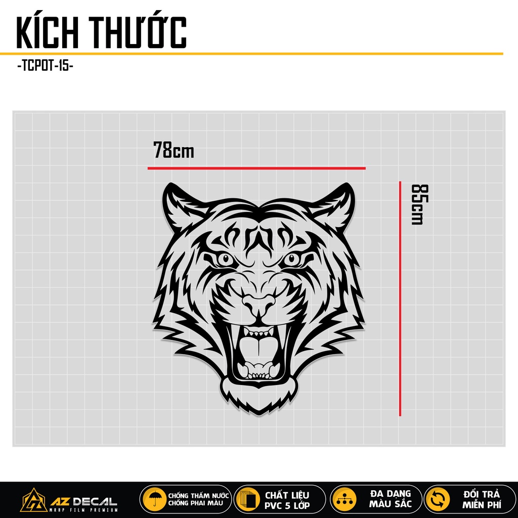 Tem Dán Nắp Capo Xe Hơi Thiết Kế Con Hổ | TCPOT-15 | Decal Decan Dán Xe Ô Tô Oto Chống Nước Hình Dán Đẹp Nhất