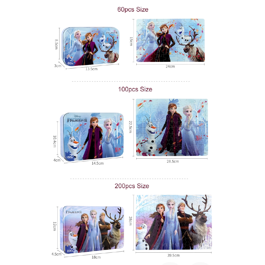 Đồ chơi xếp hình 200 miếng hình hoạt hình Frozen 2 có hộp bằng sắt