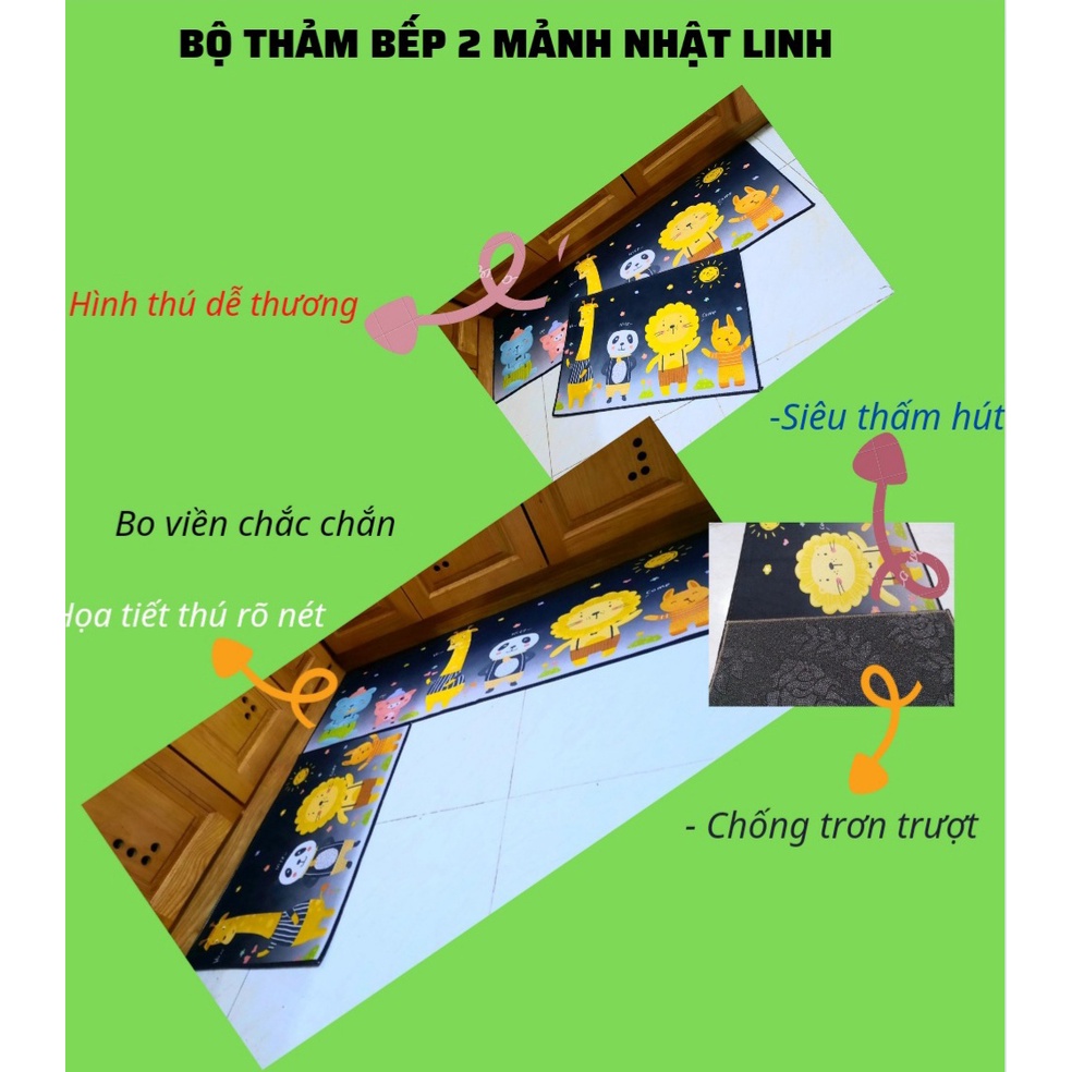 BỘ 2 THẢM BẾP 3D HÌNH THÚ CHỐNG TRƠN TRƯỢT NHƯ HÌNH KT 40CMX60CM VÀ 40CMX120CM