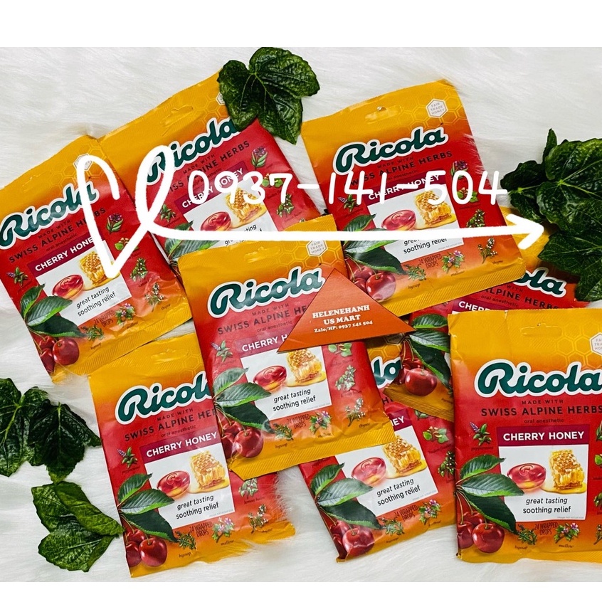 Kẹo ngậm giảm ho và thông cổ Ricola Cherry Honey 24 viên