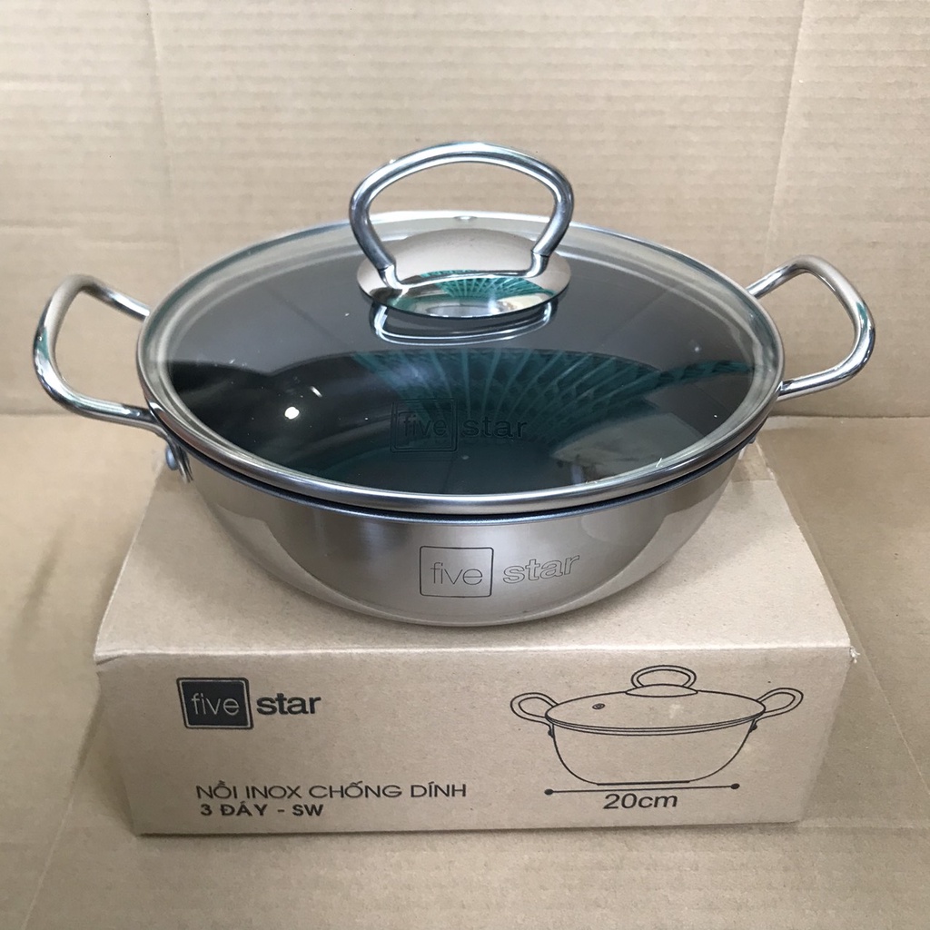 Nồi chống dính five star 20cm có nắp kính dùng được bếp từ