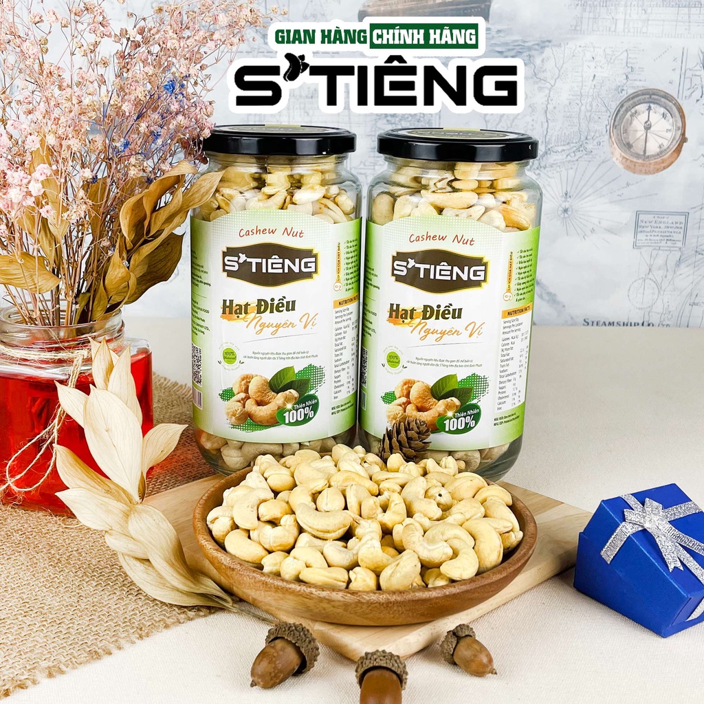 500Gr Hạt Điều Sấy Chín Nguyên Vị STIENG Bình Phước Sạch Vỏ Lụa Không Muối Nguyên Hạt Hủ Thủy Tinh