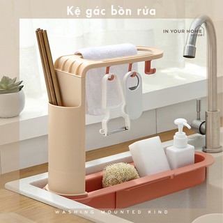 Kệ giá gác bồn nước đựng đồ rửa chén có thể kéo dài đựng khăn xà phòng cho bồn rửa