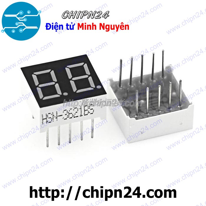 [2 CON] (F24) Led 7 Đoạn 0.36 inch 2 Số Anot chung (Sáng Đỏ)