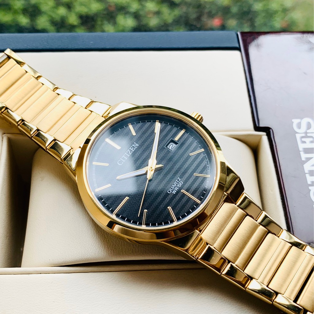 Đồng hồ Nam chính hãng Citizen BI5062-55E Mặt đen,Lịch ngày-Máy Pin Quartz-Dây kim loại mạ vàng cao cấp-Size 39mm