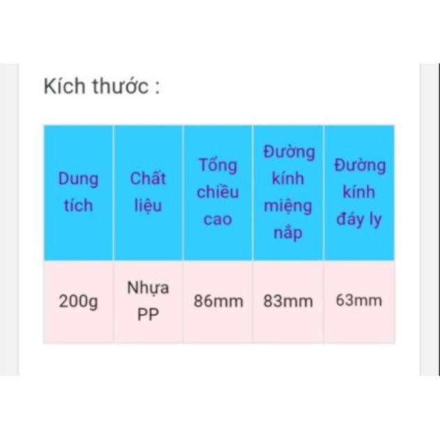 Hủ ly 200g - Hủ ly thái - hủ nhựa - chai lọ hủ chiết mỹ phẩm - chai lọ mỹ phẩm