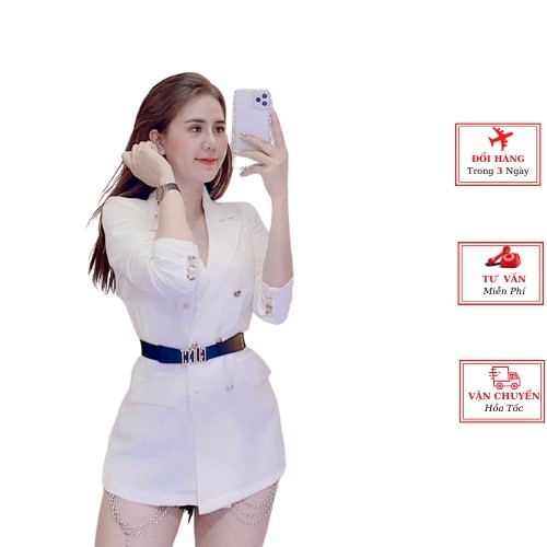 Áo khoác vest nữ dài tay công sở đính đá cao cấp màu đen trắng kiểu dáng hàn quốc cá tính