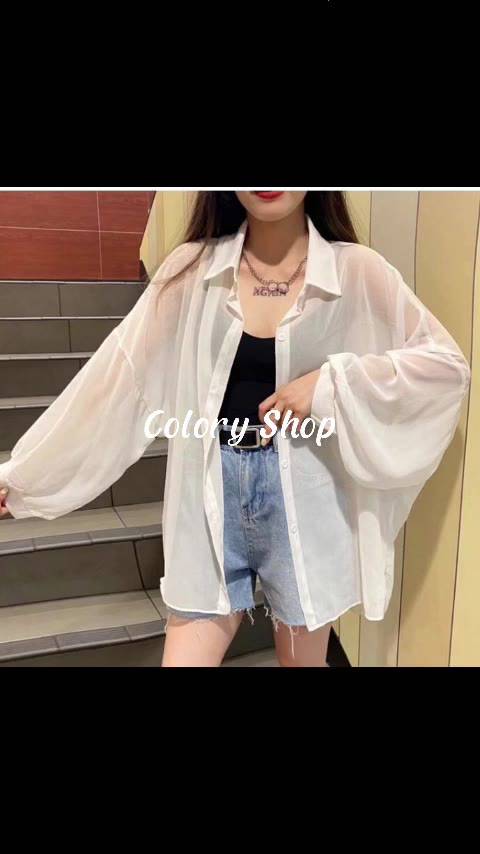 Áo khoác sơ mi nữ voan mỏng dễ phối đồ sét sơ mi sét đi biển áo freesize dưới 80kg - Colory shop | BigBuy360 - bigbuy360.vn