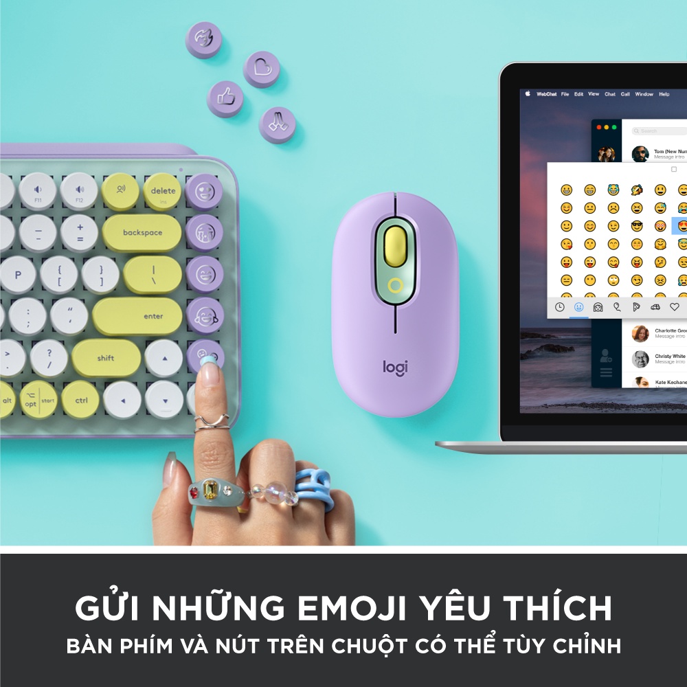Combo chuột và phím cơ không dây Logitech POP KEYS&amp;MOUSE với phím emoji có thể điều chỉnh