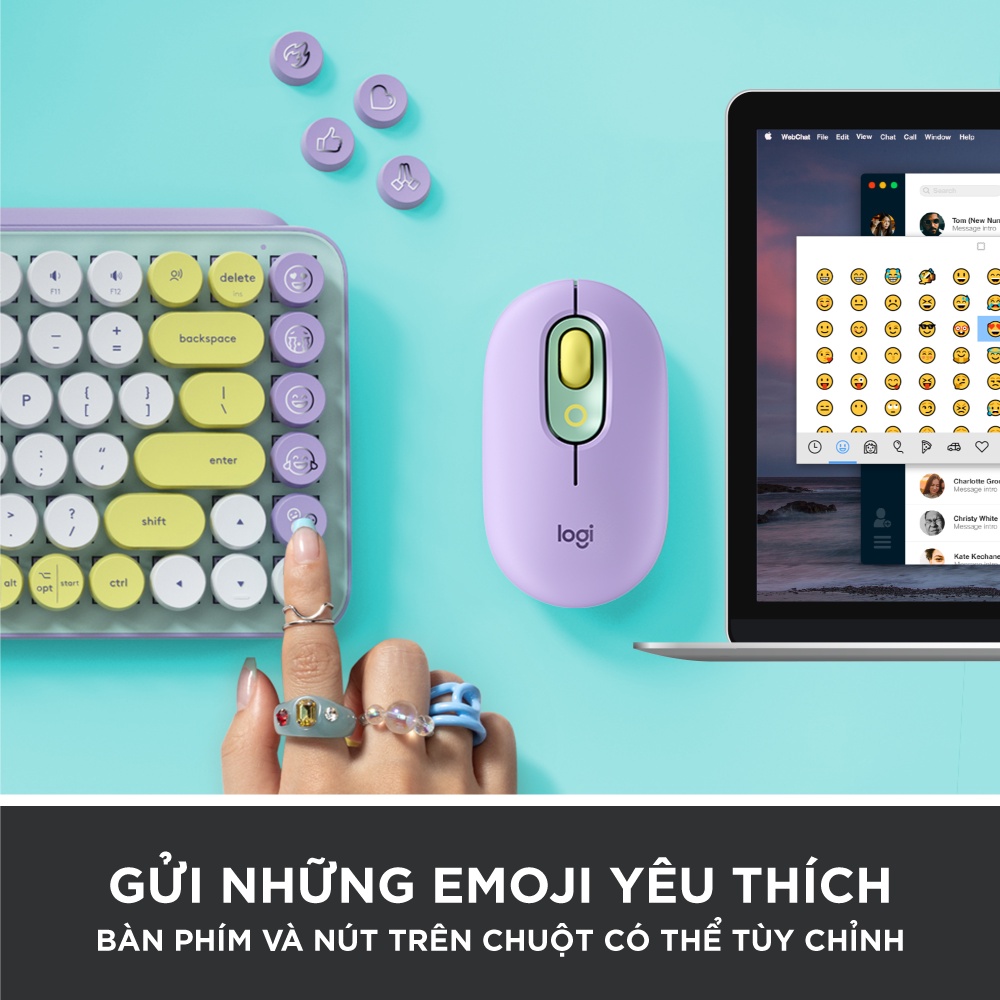 [Mã ELLOGIWL5 giảm 10%] Combo chuột và phím cơ không dây Logitech POP KEYS &amp; POP MOUSE với phím emoji có thể điều chỉnh